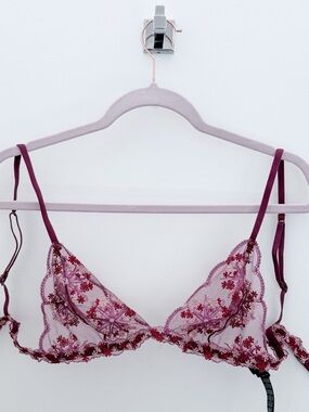 La Perla Burgundy Embroidered Tulle Bralette 36C Luxury Lingerie